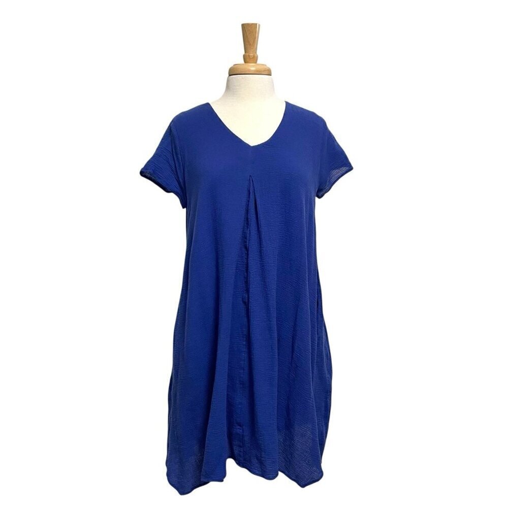 Soft Surroundings Cotton Gauze Lightweight Shift Dress Pockets Blue size Medium